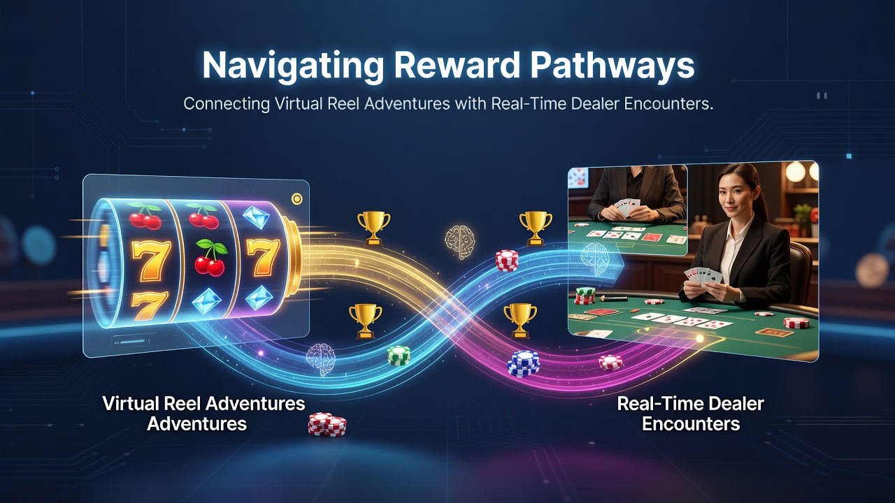 Flow diagram illustrating reward points moving between virtual slots, live dealer games, and sports betting sections