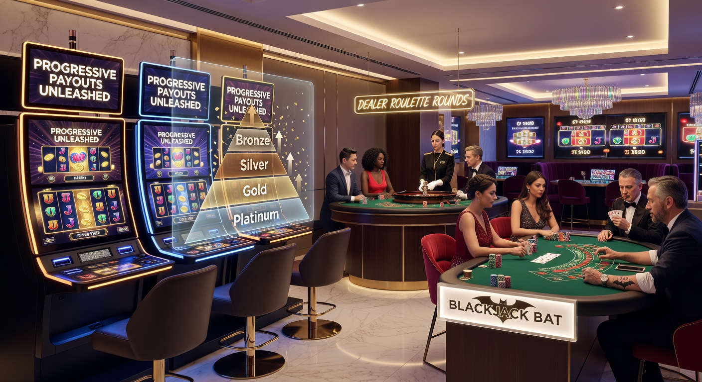 Live dealer at roulette table with progressive side bets glowing, blackjack hand showing high stakes under VIP lighting, mobile wallet QR code for instant funding visible on screen
