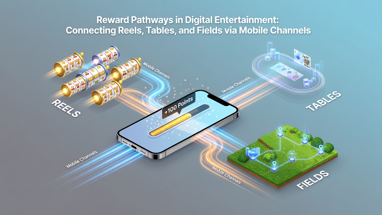 Diagram of reward flow between mobile slots, tables, and sports sections