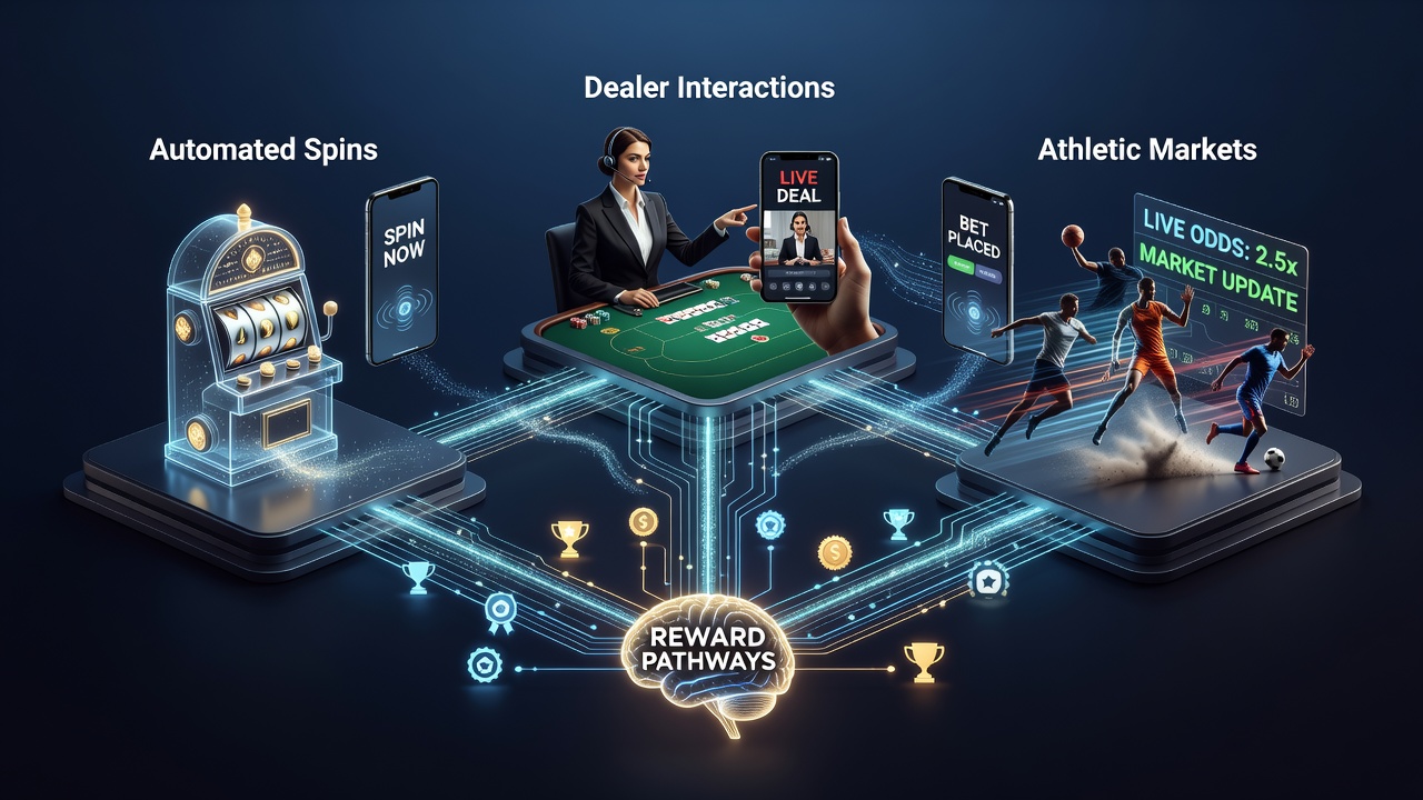 Diagram illustrating reward flow between mobile slots, live dealers, and athletic betting markets